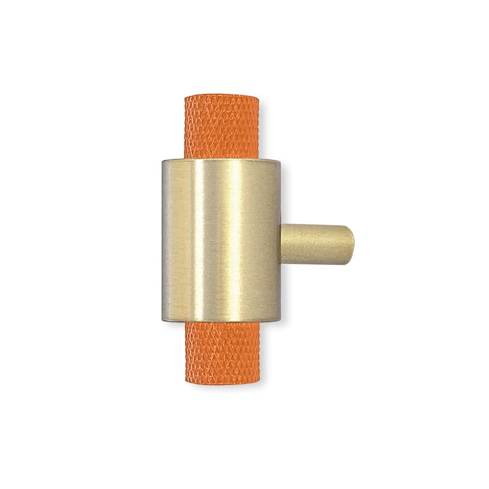 Brass and orange color Tux knob Dutton Brown hardware