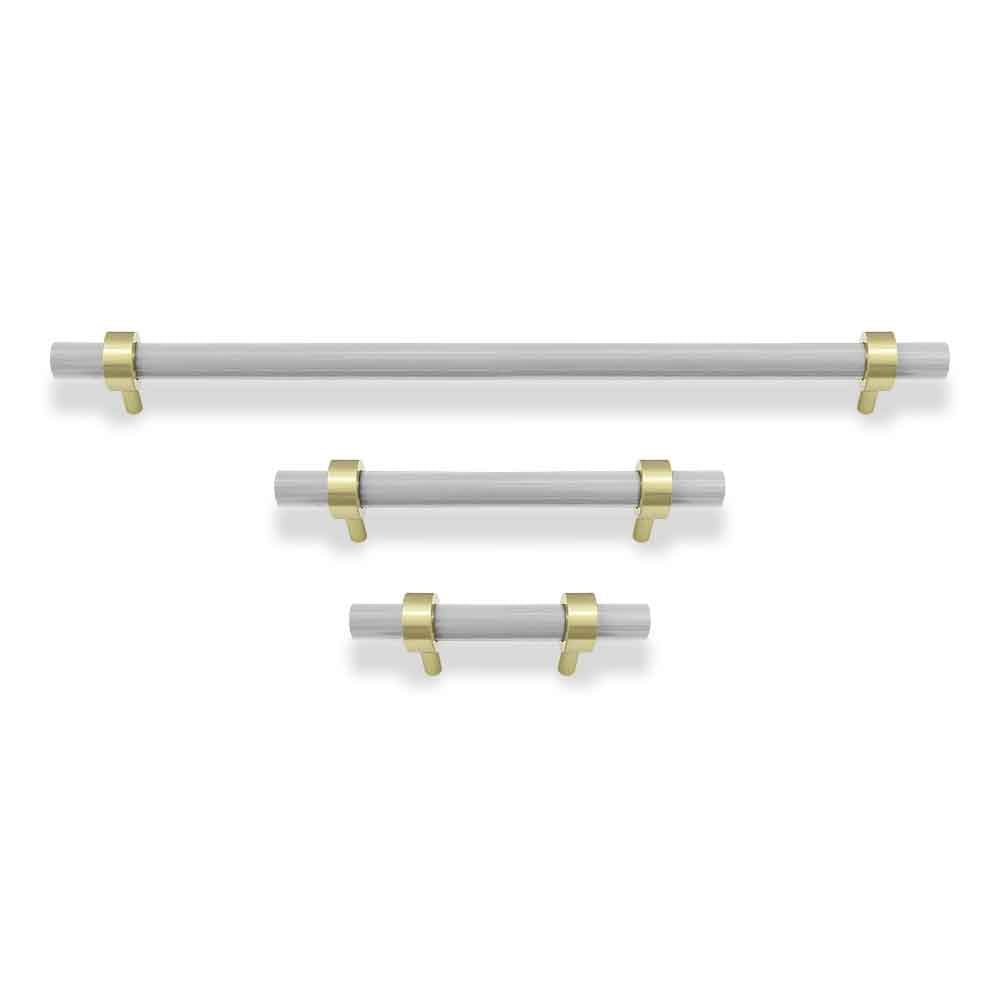 Brass and chalk color Caliber pull Dutton Brown hardware