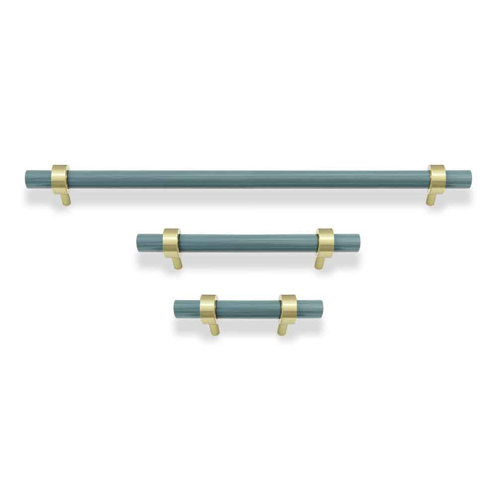 Brass and lagoon color Caliber pull Dutton Brown hardware