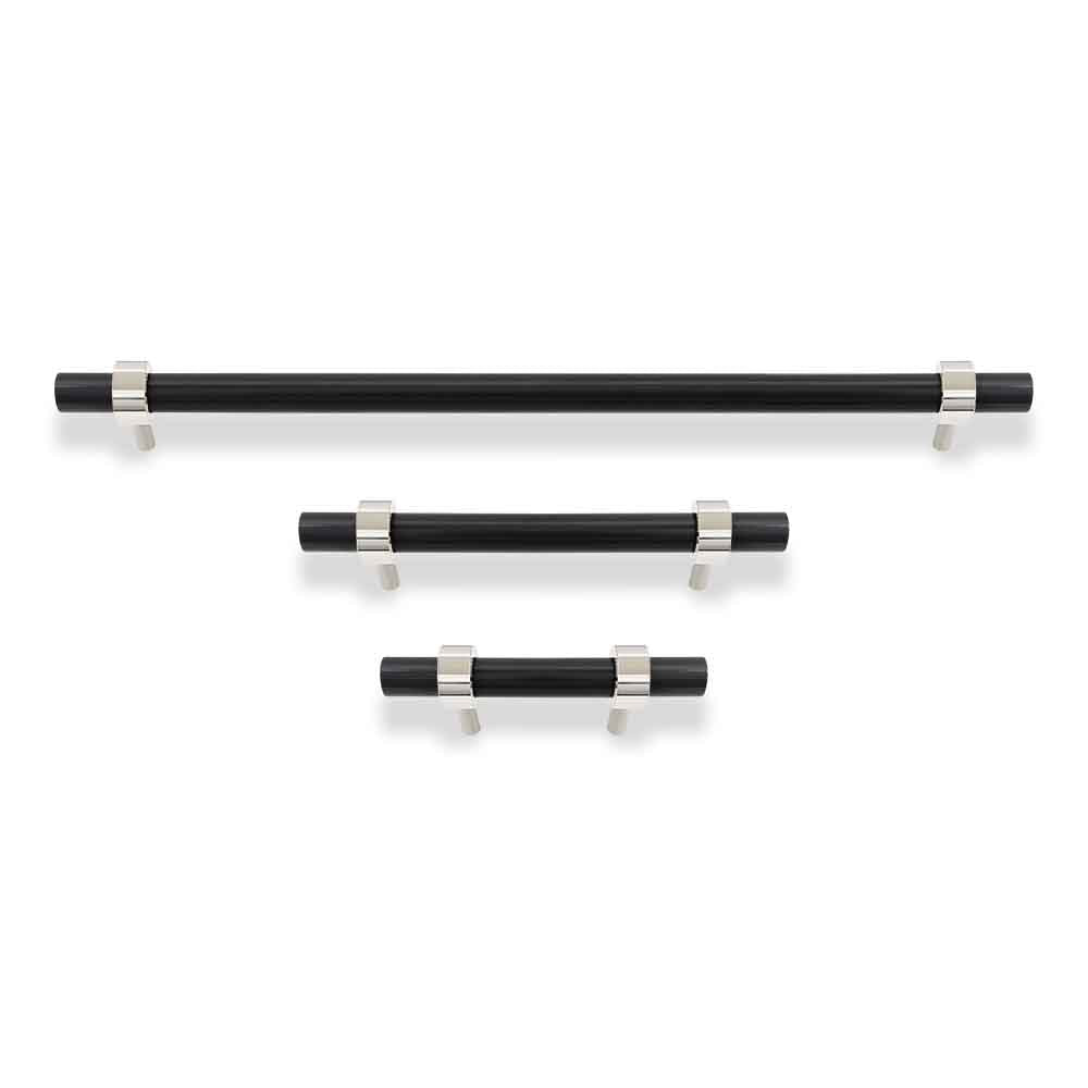 Nickel and black color Caliber pull Dutton Brown hardware
