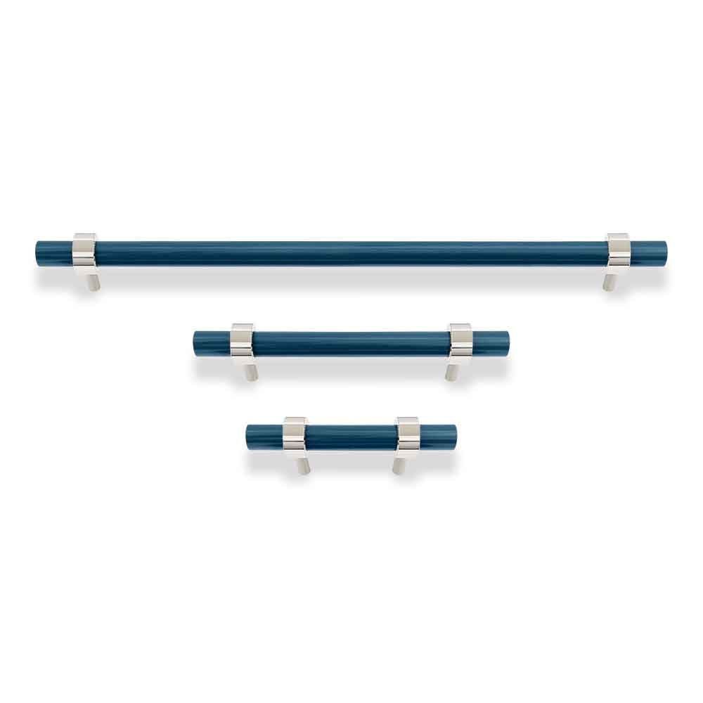 Nickel and slate blue color Caliber pull Dutton Brown hardware
