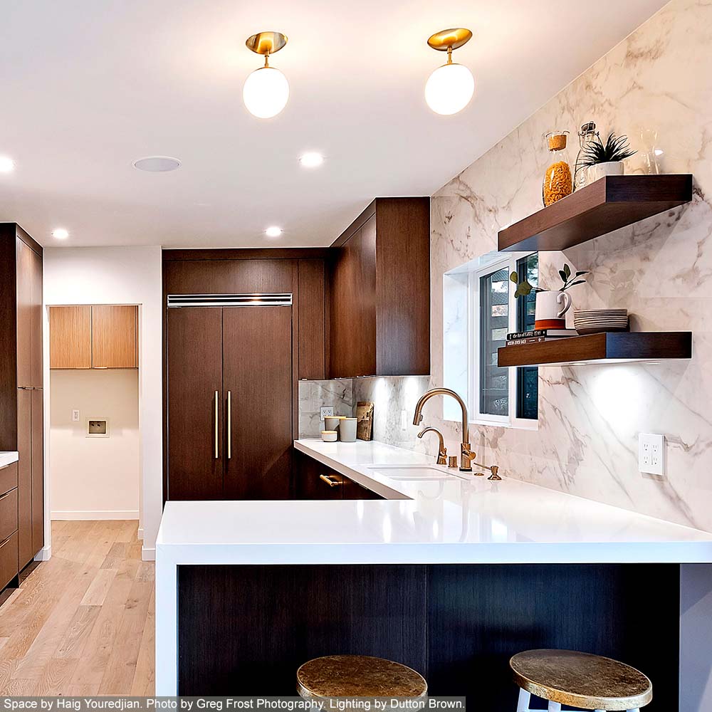 Brass Cap Flush mount 6" by Dutton Brown. Space by Haig Youredjian. Photo by Greg Frost Photography. _hover