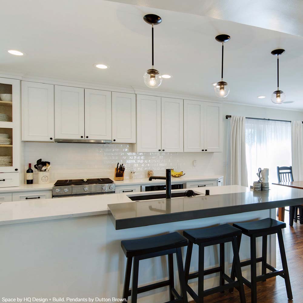 Nickel and black color Cap pendant 6" by Dutton Brown. Space by HQ Design + Build. _hover