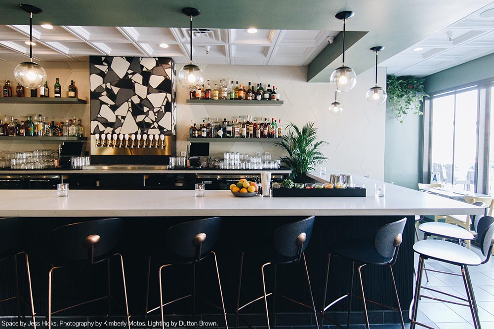 Black and brass Cap pendant 8" by Dutton Brown. Space by Jess Hicks. Photo by Kimberly Motos. _hover