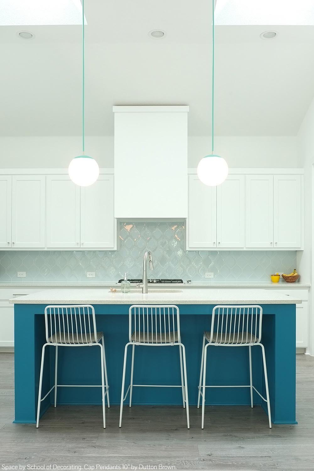 Brass and spa color Cap pendant 10" by Dutton Brown. Space by School of Decorating. _hover