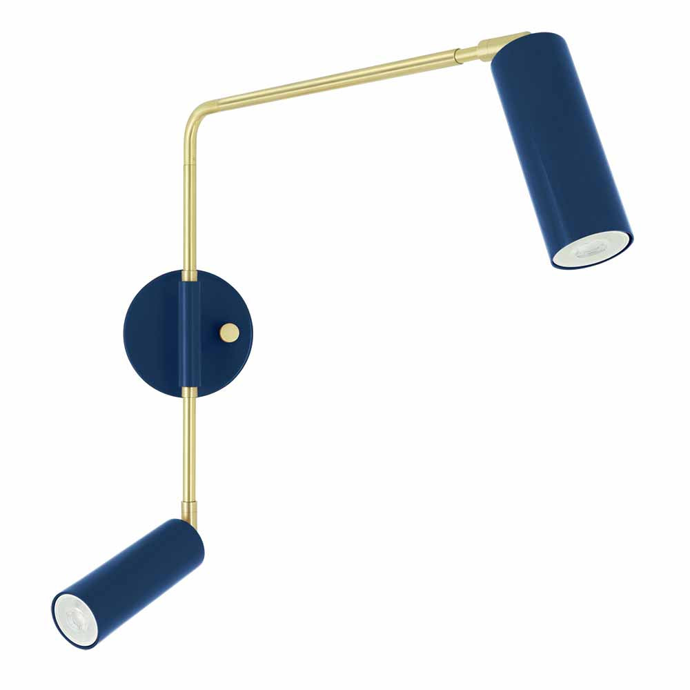 Brass and cobalt color Reader Double Swing Arm sconce Dutton Brown lighting