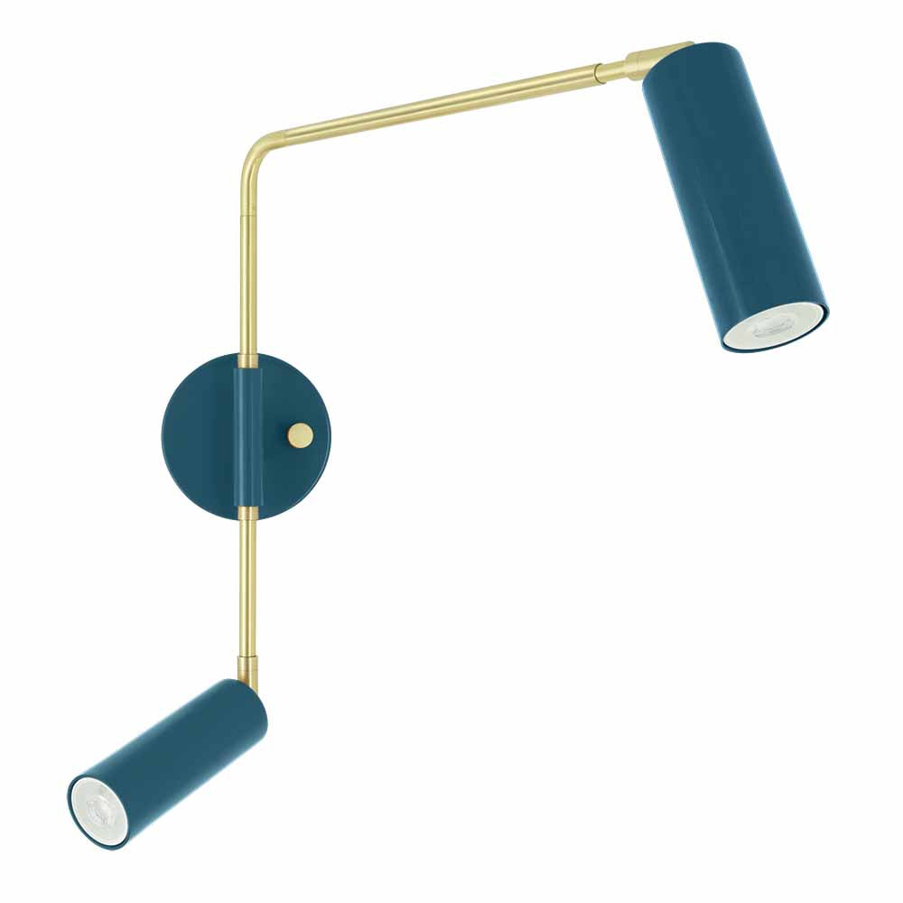 Brass and slate blue color Reader Double Swing Arm sconce Dutton Brown lighting
