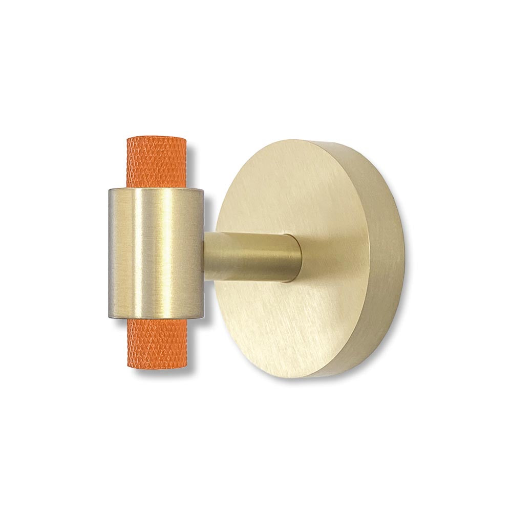 Brass and orange color Tux hook Dutton Brown hardware