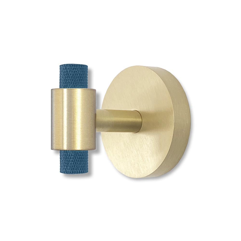 Brass and slate blue color Tux hook Dutton Brown hardware