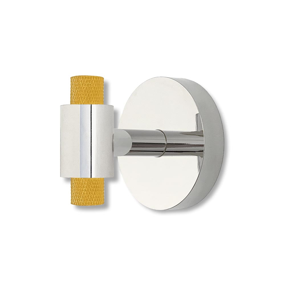 Nickel and ochre color Tux hook Dutton Brown hardware