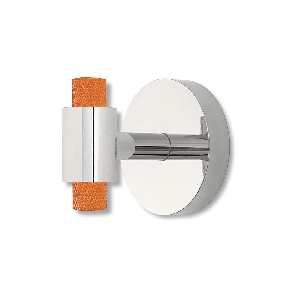 Nickel and orange color Tux hook Dutton Brown hardware