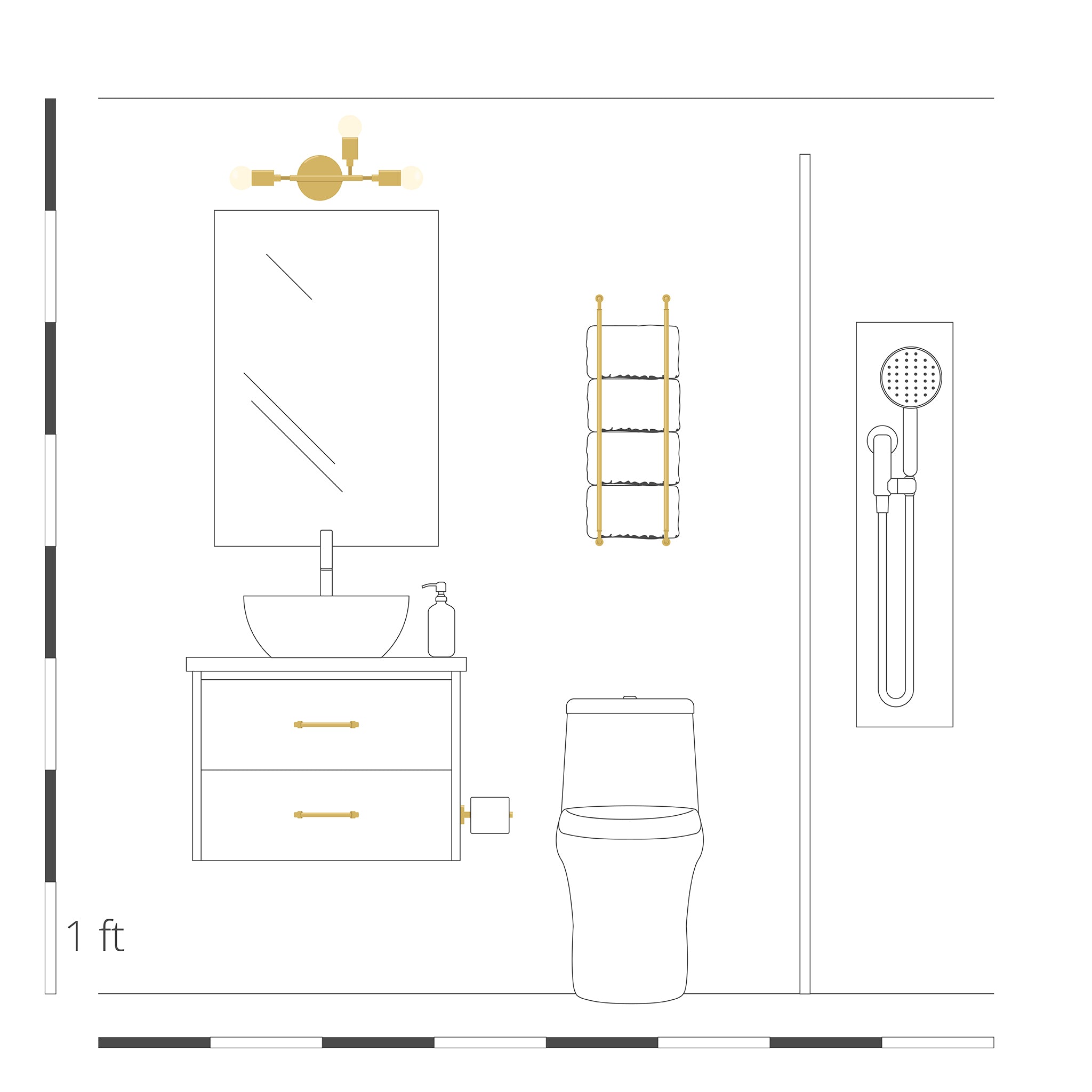 Elevation drawing brass Throne towel rack 24" Dutton Brown hardware