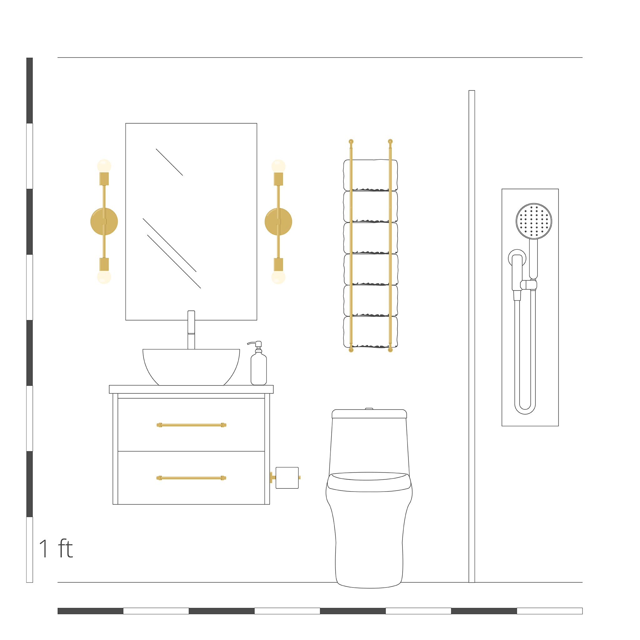 Elevation drawing brass Throne towel rack 36" Dutton Brown hardware