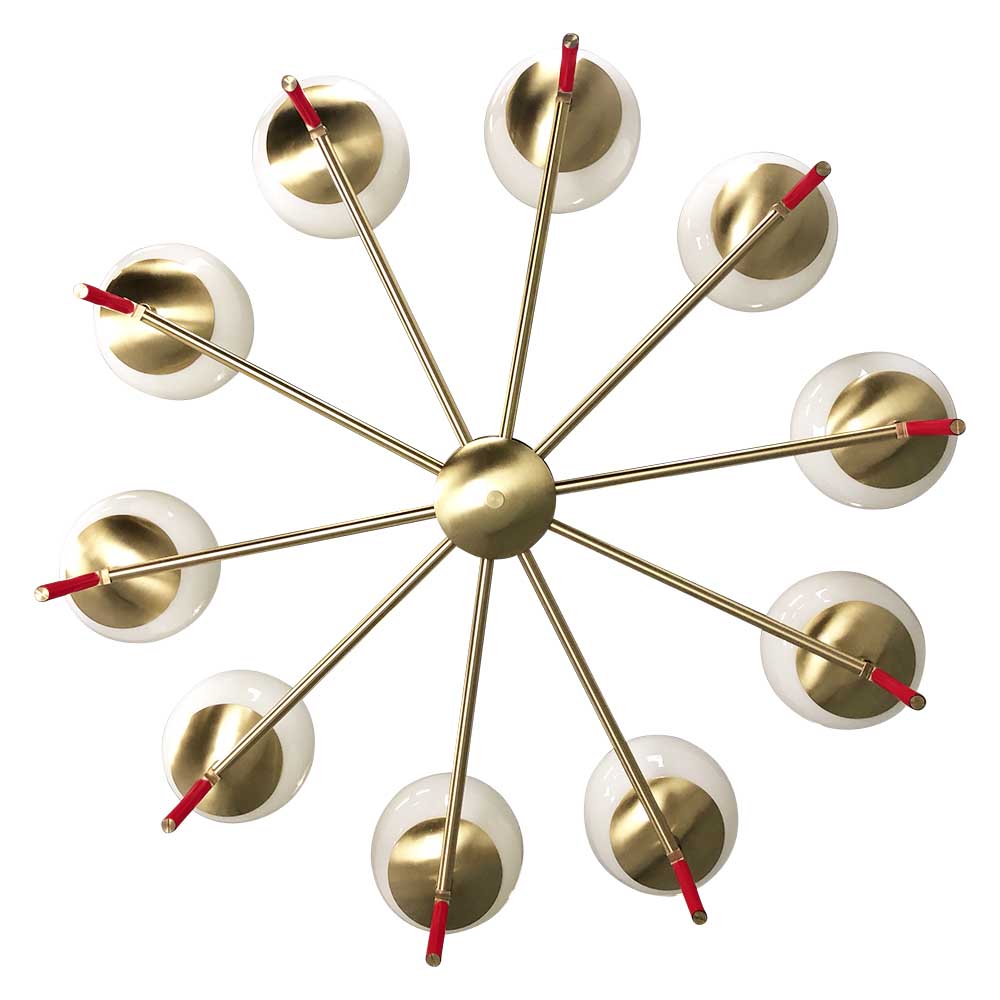Brass and riding hood red color Lolli chandelier 36" Dutton Brown lighting