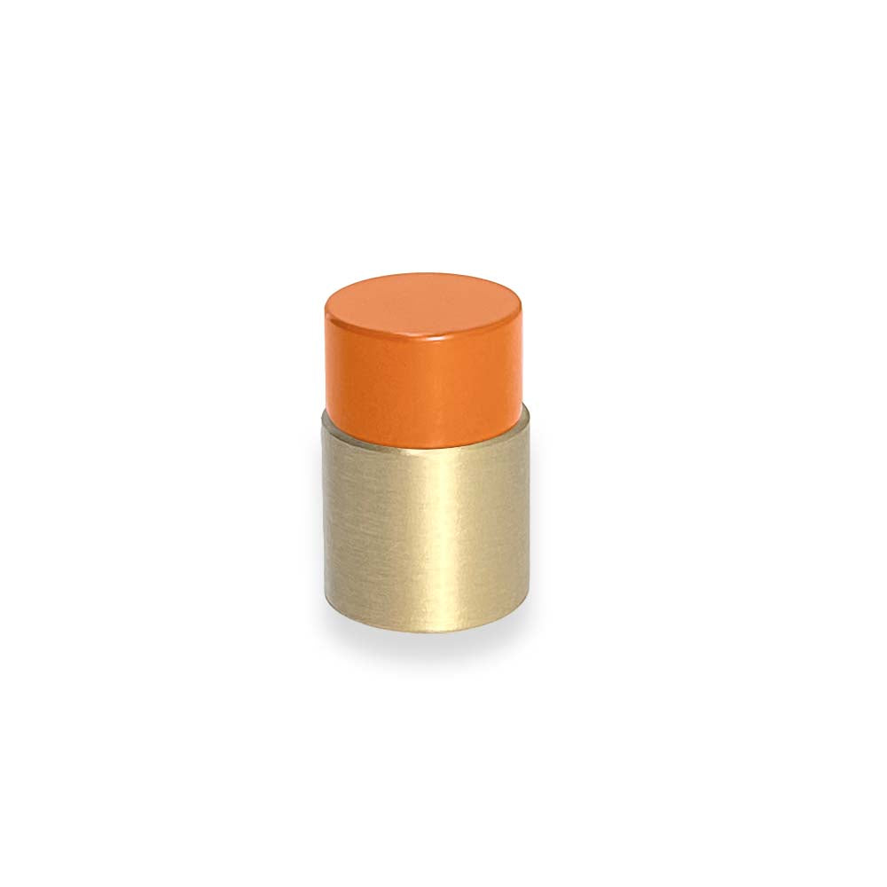 Brass and orange color Nip knob Dutton Brown hardware