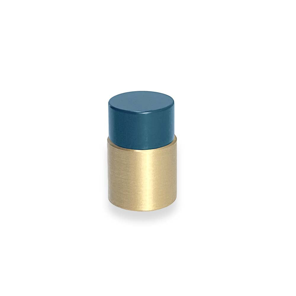 Brass and slate blue color Nip knob Dutton Brown hardware