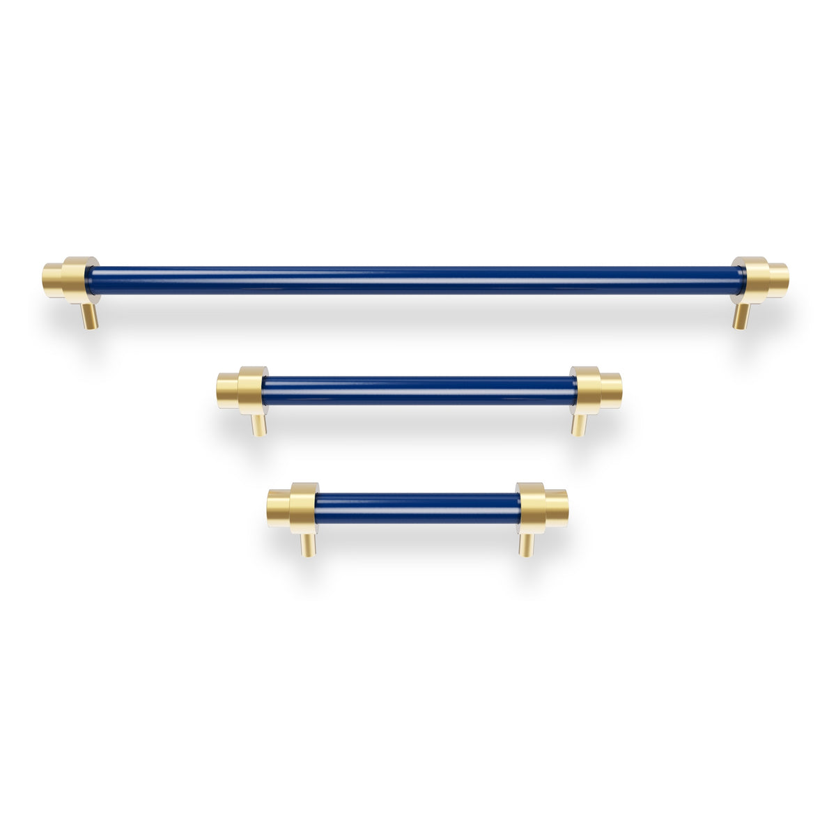 Brass and cobalt color Persona Pull - Brass Dutton Brown hardware