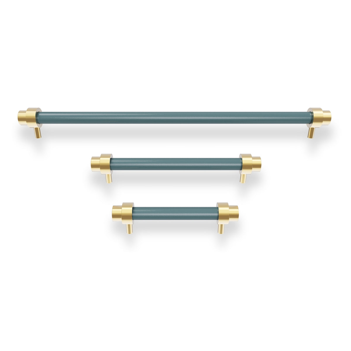 Brass and lagoon color Persona Pull - Brass Dutton Brown hardware