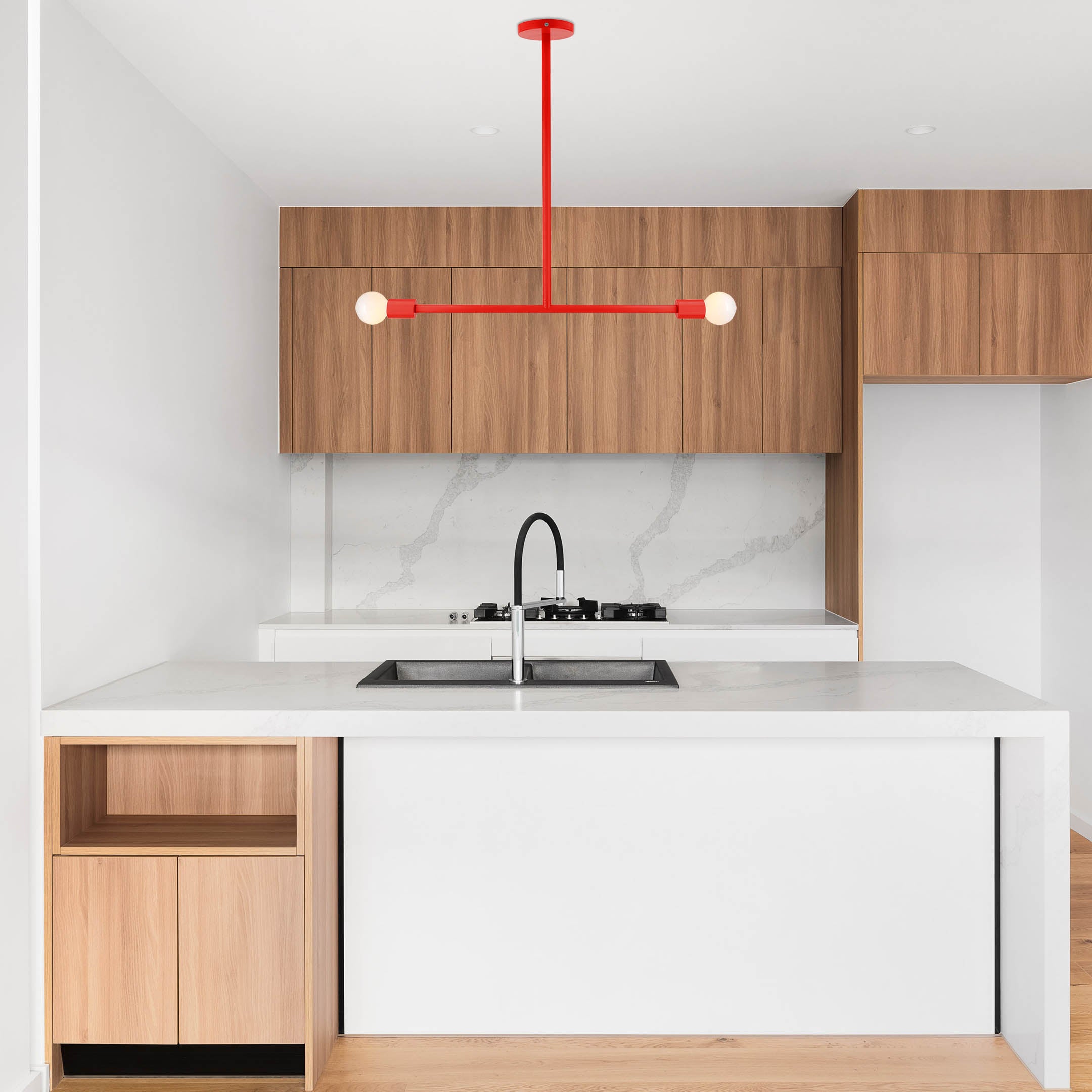 Red color Pilot pendant 29" by Dutton Brow. Photo by R Architecture via Unsplash. _hover