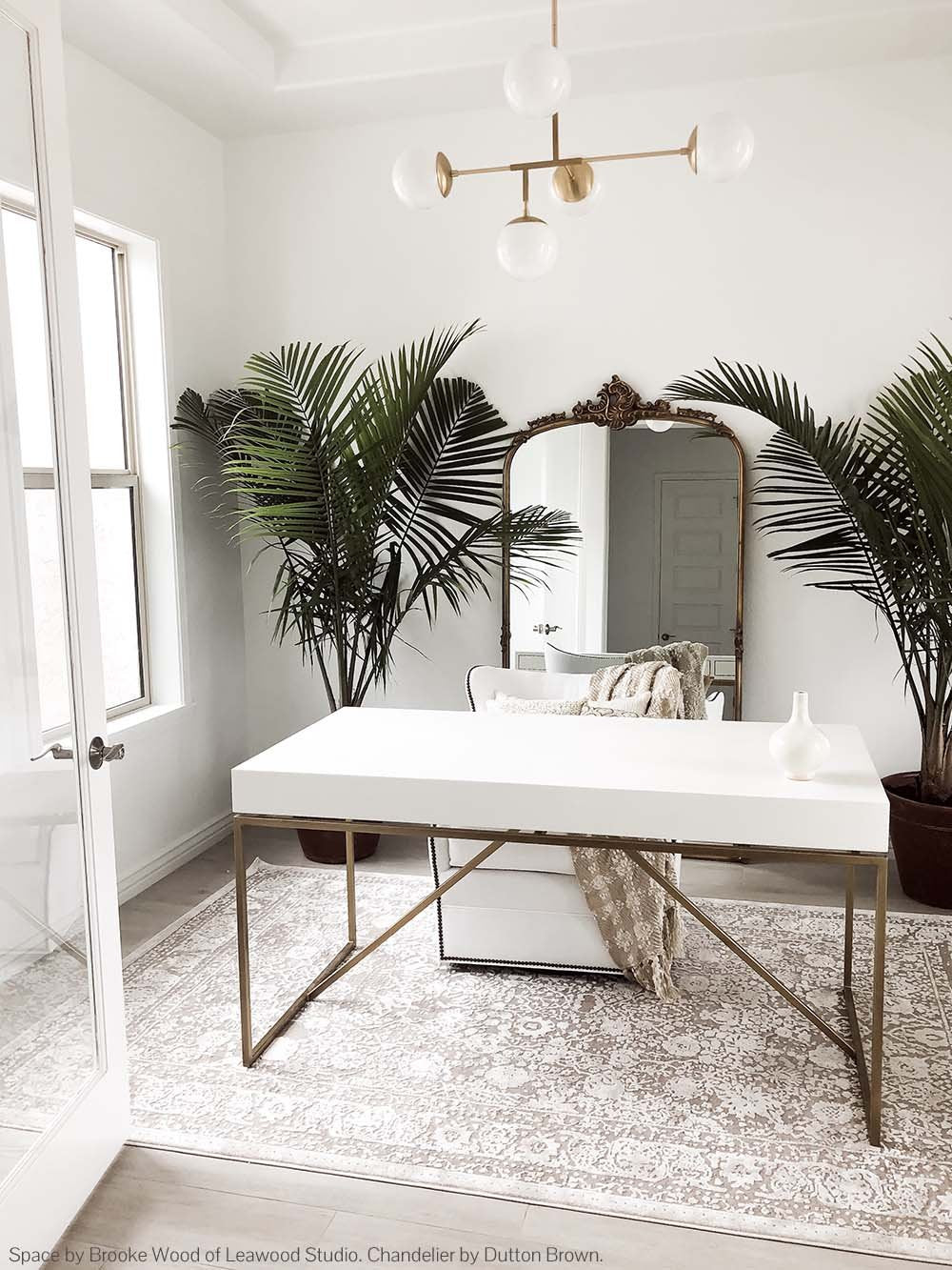 Brass Prisma chandelier 35" by Dutton Brown. Space and photo by Brooke Wood of Leawood Studio.