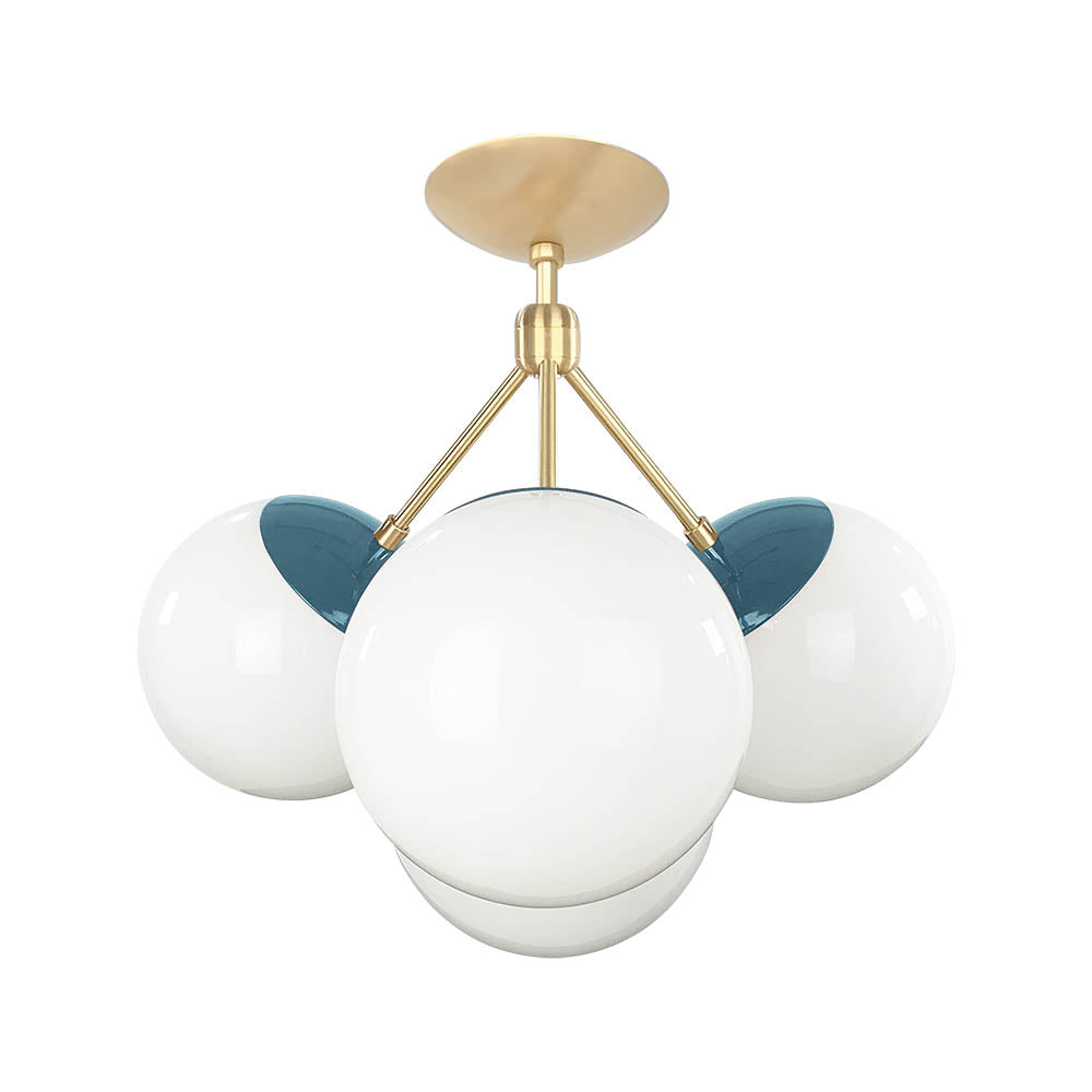 Brass and slate blue color Tetra flush mount Dutton Brown lighting